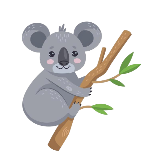 Eucaly Learn koala mascot relaxing on a branch